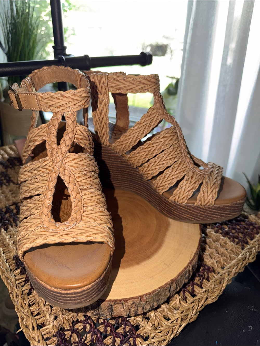 Blowfish Braided Espadrille Wedge Sandals - Tan
